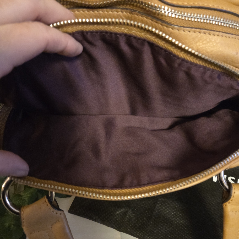 B. Makowsky Genuine Leather Satchel Tan Brown Shoulder Bag w/ Dust Bag - Picture 9 of 17